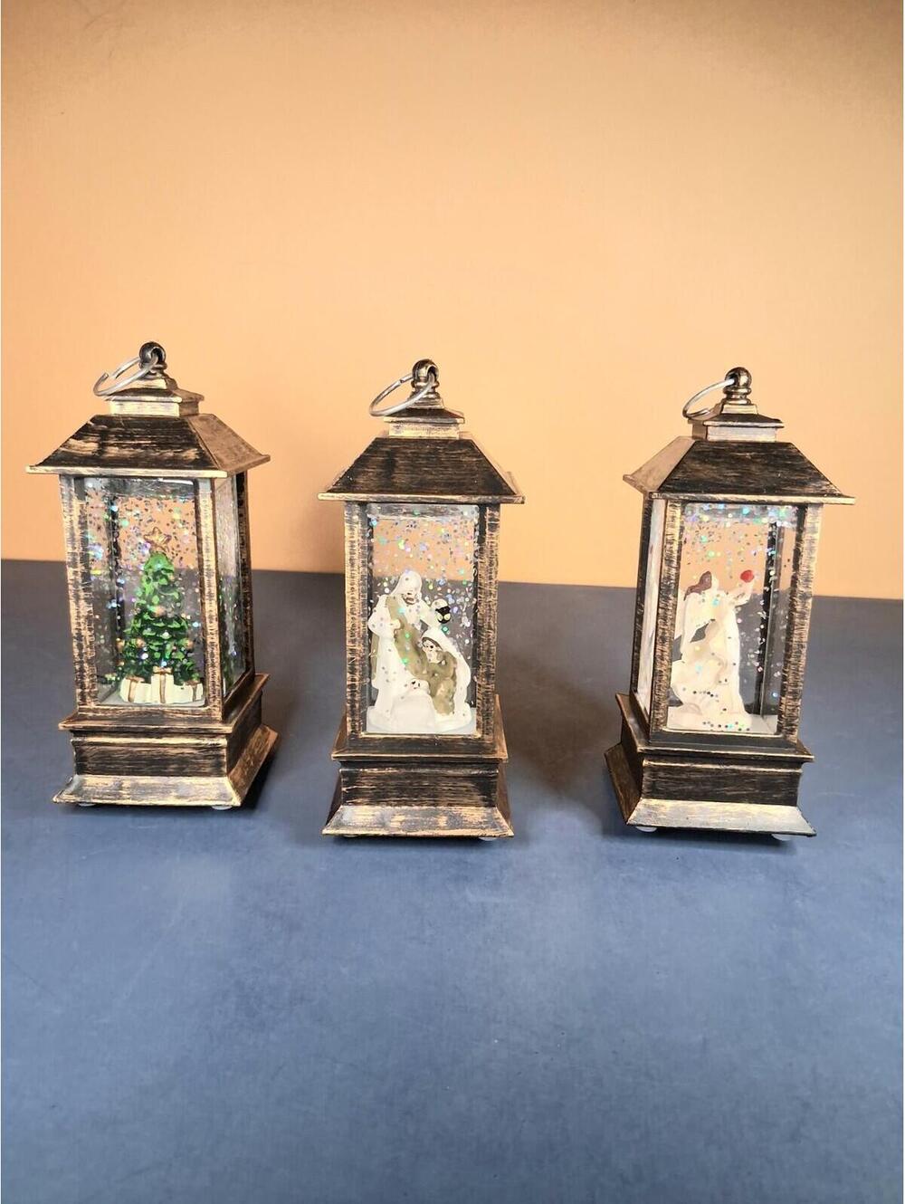 Hanging 5" Snow Globe Light Up Lanterns Set Of 3